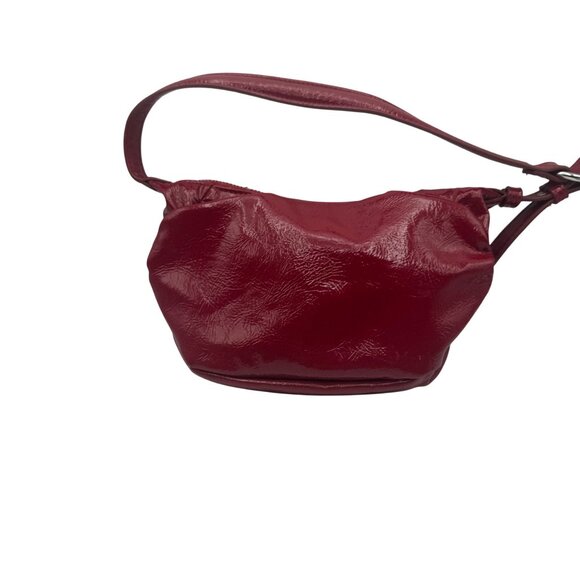 Zara Red Faux Leather Shoulder Bag Adjustable Strap Glossy Finish Modern Compact - Picture 2 of 5